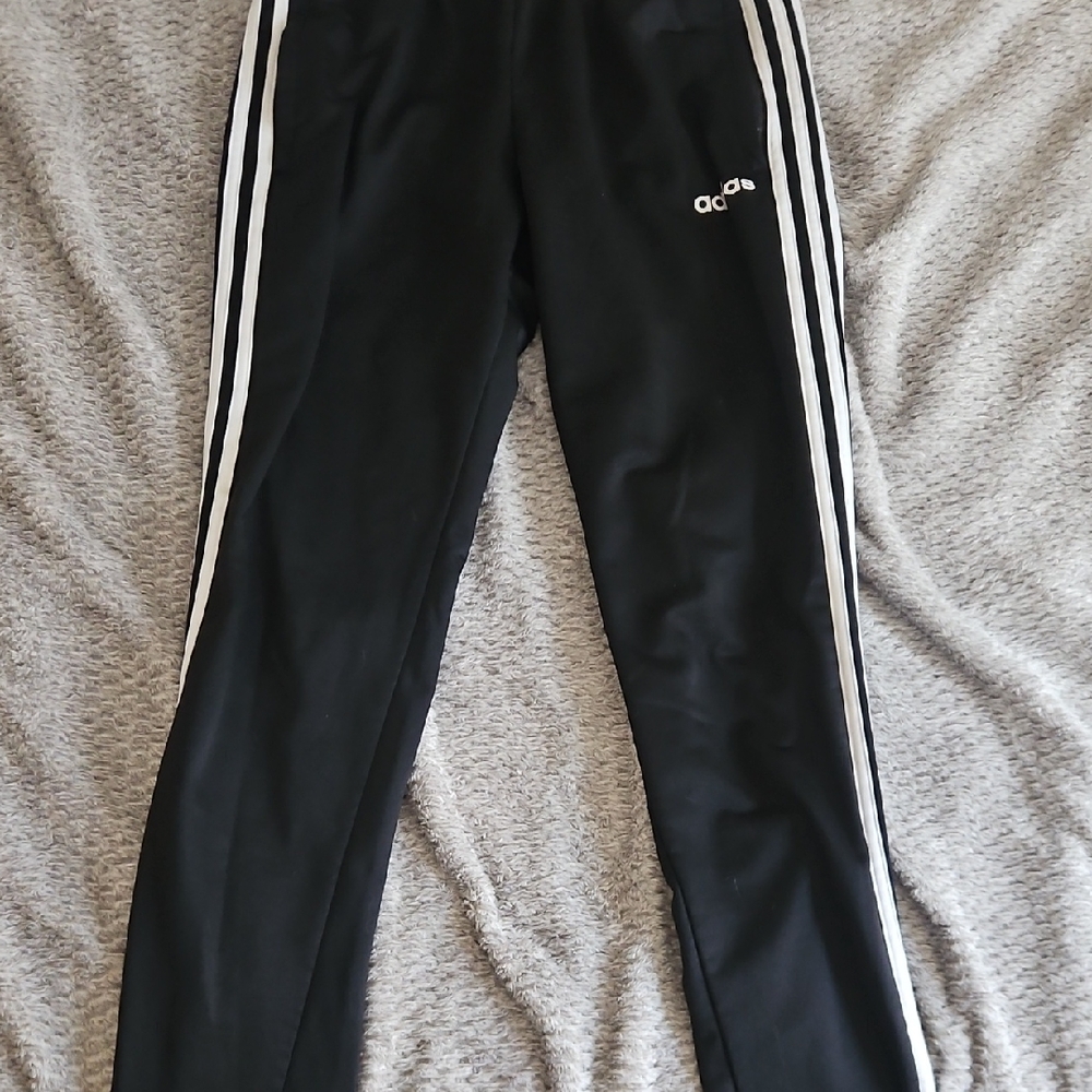 Adidas Kids Black Joggers with White Stripes